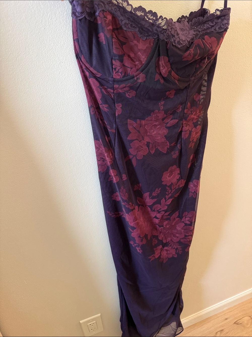 House of CB Navy and Plum Floral Lace Slip Gown - Picture 4 of 4